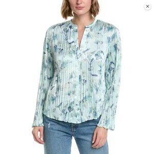 Vince Blue Green Flora Crushed Satin Pale Lagoon Floral Top Size XL